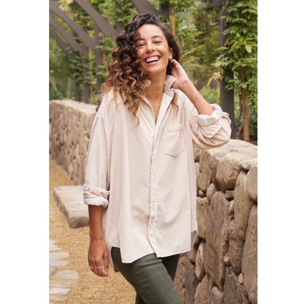 Frank & Eileen Shirley Stone Beige Relaxed Corduroy Shirt S Oversized